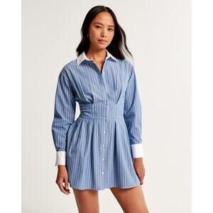 Abercrombie & Fitch blue pinstriped cotton poplin shirt dress